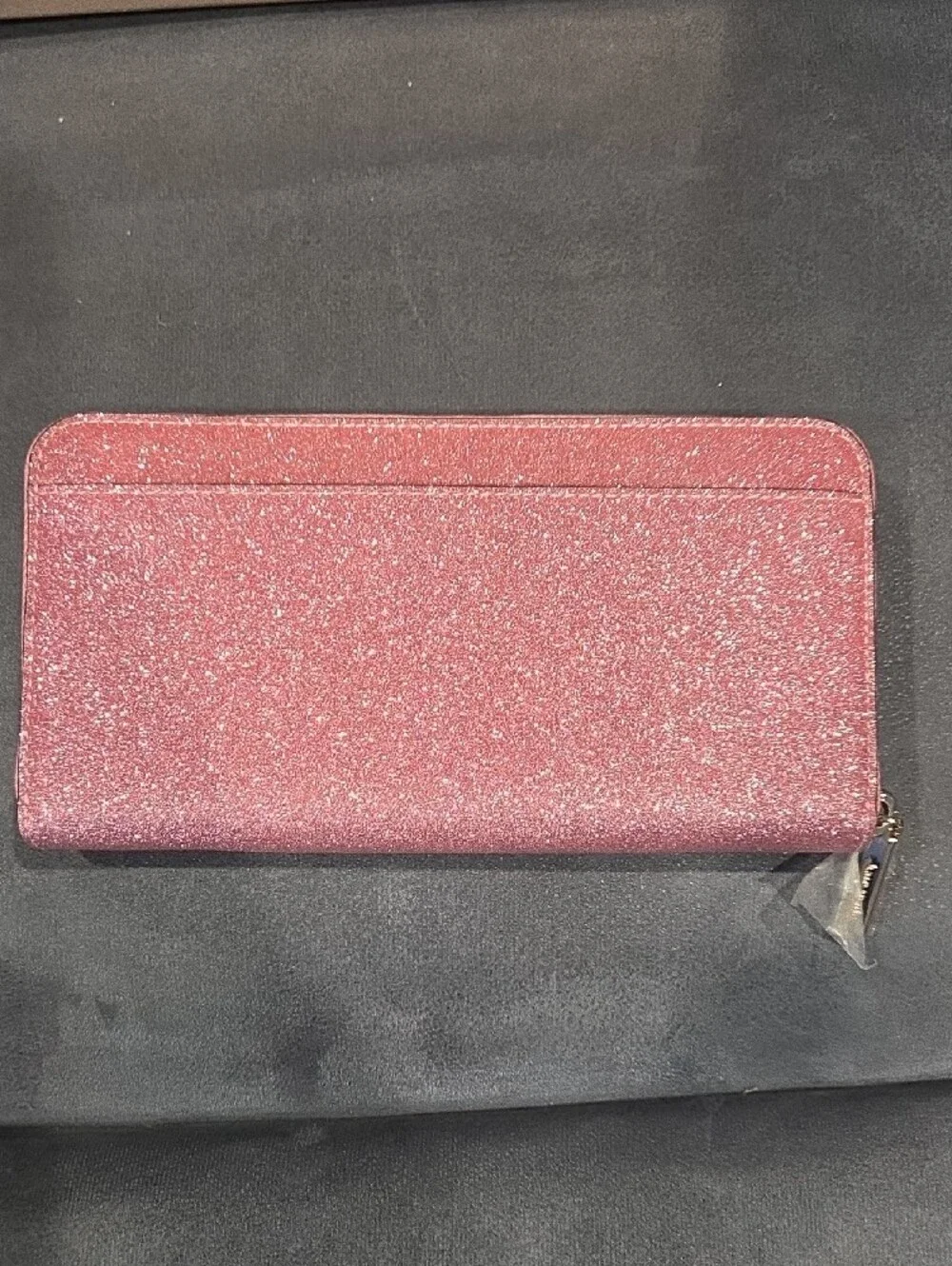 kate spade Pink Glitter Zip Wallet with Gold Logo Large Continental Wallet NWOT